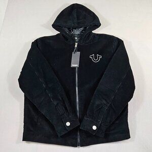 True Religion Jacket Mens XL Black Hooded Vintage Corduroy NWT